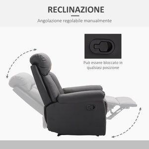 Easycomfort Poltrona Relax Reclinabile con Seduta Imbottita e Poggiapiedi, per Casa e Ufficio, in Pelle PU, 80x91x102 cm, Nera