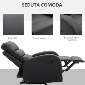 Easycomfort Poltrona Relax Reclinabile con Seduta Imbottita e Poggiapiedi, per Casa e Ufficio, in Pelle PU, 80x91x102 cm, Nera