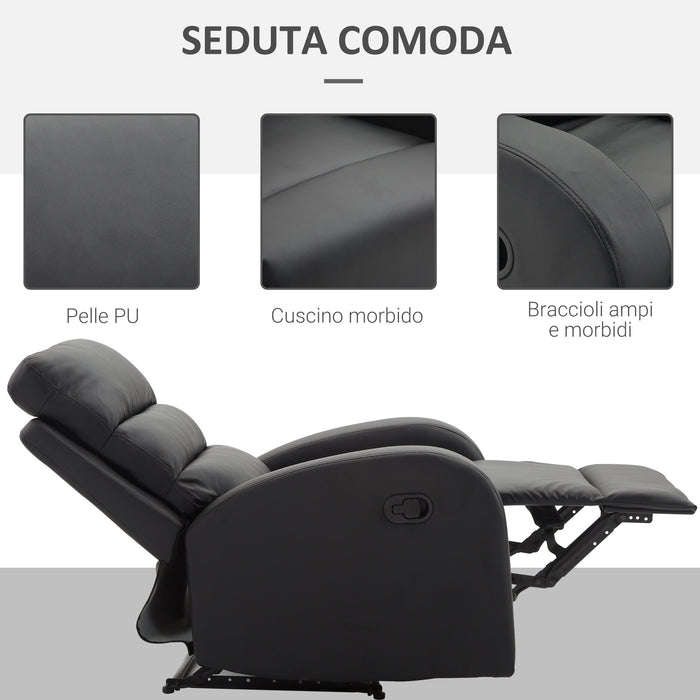Easycomfort Poltrona Relax Reclinabile con Seduta Imbottita e Poggiapiedi, per Casa e Ufficio, in Pelle PU, 80x91x102 cm, Nera