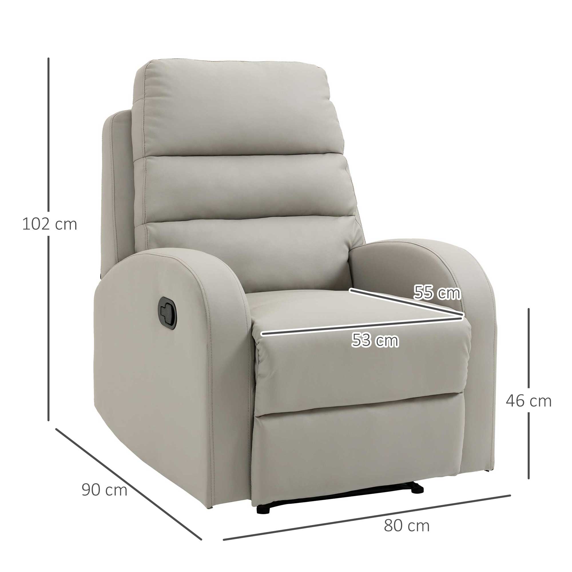 EASYCOMFORT  Poltrona Relax Reclinabile con Seduta Imbottita e Poggiapiedi per Casa e Ufficio, 80x91x102 cm, Grigio