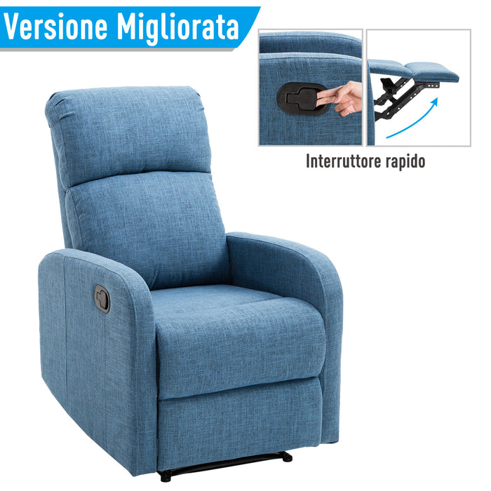Easycomfort Poltrona Relax Reclinabile Manuale con Poggiapiedi Portata 125kg Tessuto di Lino 67 × 83 × 107cm Blu