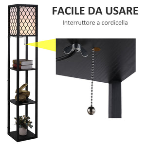 Easycomfort Lampada Lampadina da Terra Salvaspazio con Ripiani Durevole Cotone, MDF 26 x 26 x 160 cm Nero, bianco