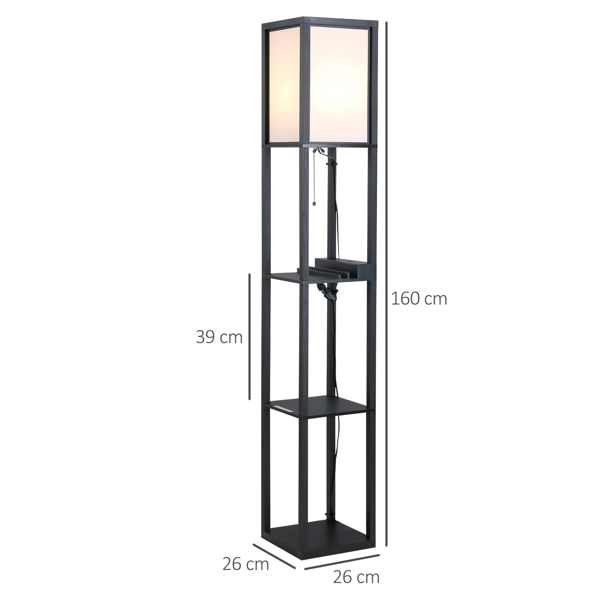 Easycomfort Lampada da Terra Moderna, Lampadina Illuminazione Interna Salvaspazio con Ripiani da Soggiorno Cotone, MDF 26 x 26 x 160 cm Nero e Bianco