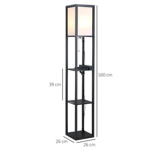 Easycomfort Lampada da Terra Moderna, Lampadina Illuminazione Interna Salvaspazio con Ripiani da Soggiorno Cotone, MDF 26 x 26 x 160 cm Nero e Bianco