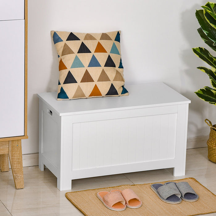 Easycomfort Panca Contenitore Multiuso in Legno MDF, 2 Maniglie e Apertura con Blocco di Sicurezza, 81x40x46cm, Bianco