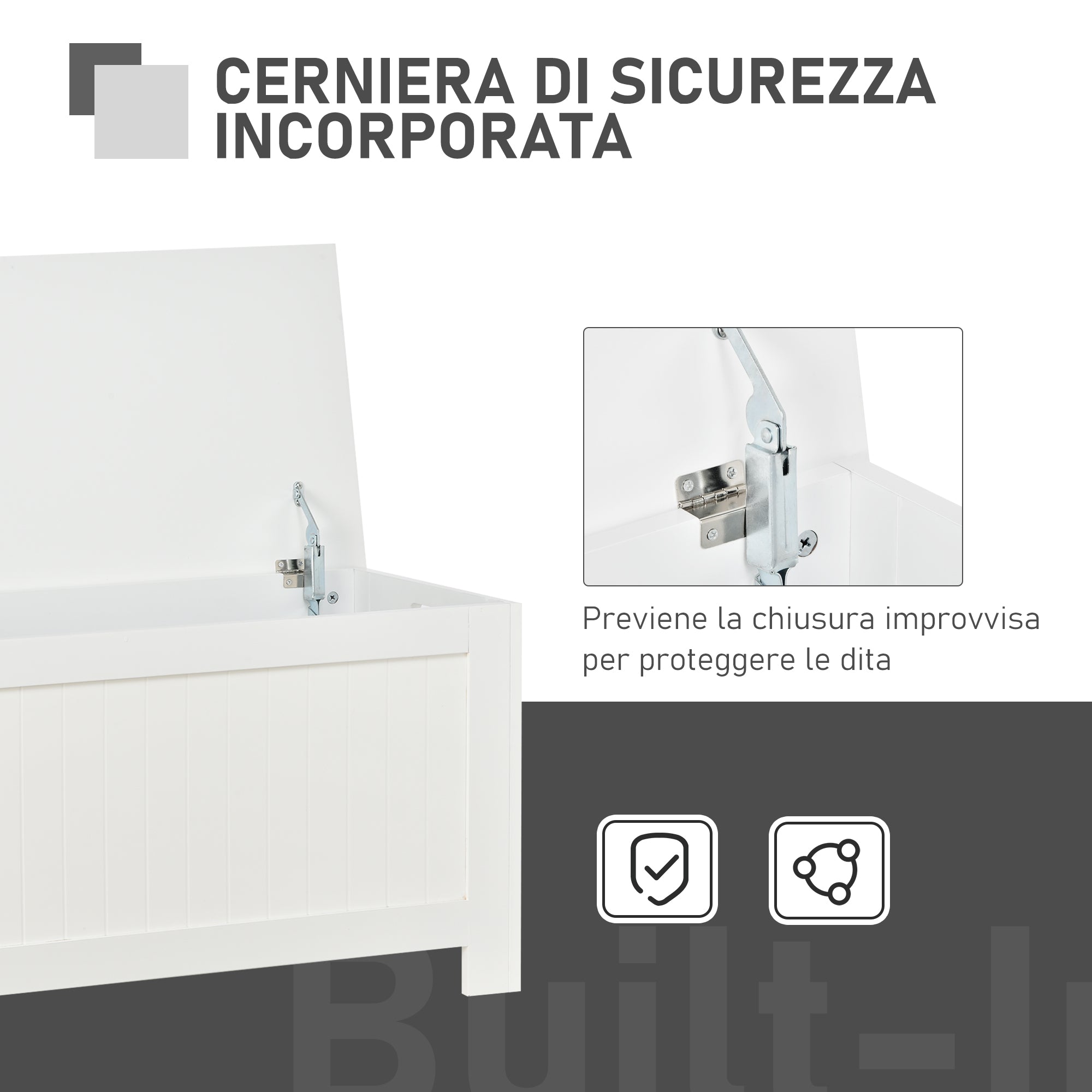 Easycomfort Panca Contenitore Multiuso in Legno MDF, 2 Maniglie e Apertura con Blocco di Sicurezza, 81x40x46cm, Bianco