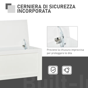Easycomfort Panca Contenitore Multiuso in Legno MDF, 2 Maniglie e Apertura con Blocco di Sicurezza, 81x40x46cm, Bianco
