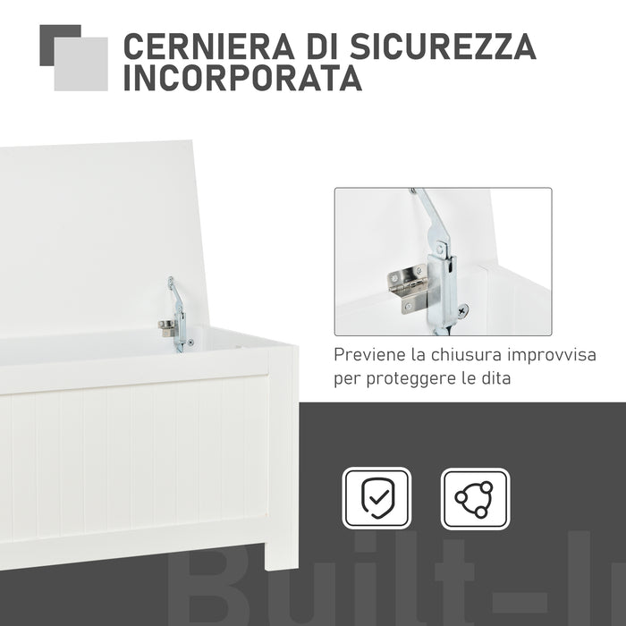 Easycomfort Panca Contenitore Multiuso in Legno MDF, 2 Maniglie e Apertura con Blocco di Sicurezza, 81x40x46cm, Bianco