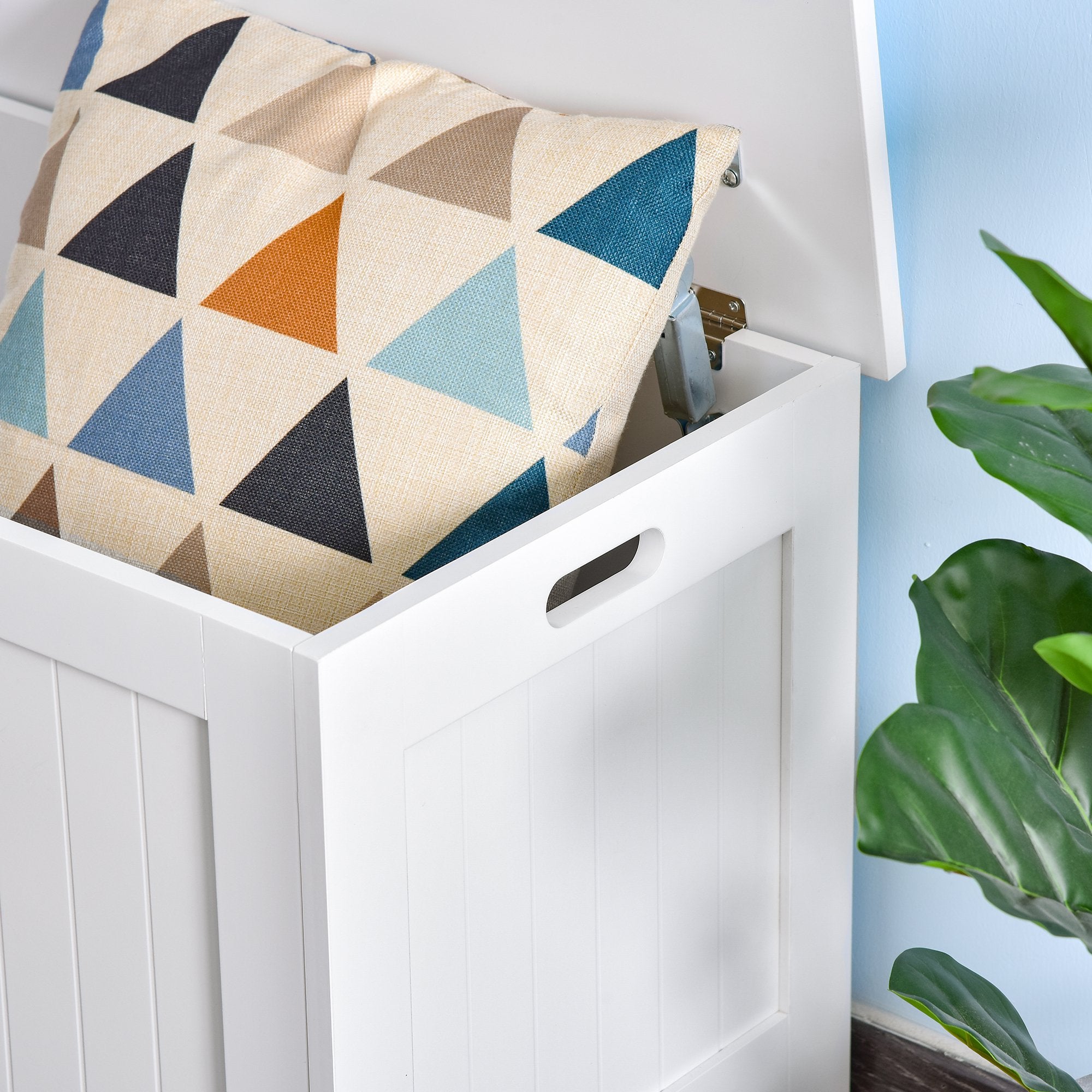 Easycomfort Panca Contenitore Multiuso in Legno MDF, 2 Maniglie e Apertura con Blocco di Sicurezza, 81x40x46cm, Bianco