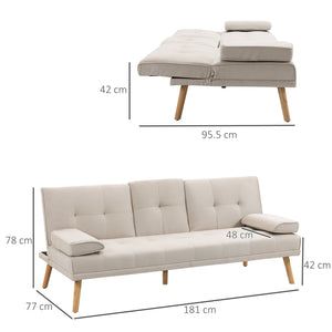 Easycomfort Divano Letto 3 Posti Reclinabile con Rivestimento Effetto Lino e Tavolino a Ribalta, Beige