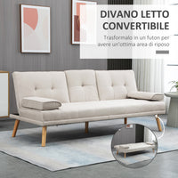 Easycomfort Divano Letto 3 Posti Reclinabile con Rivestimento Effetto Lino e Tavolino a Ribalta, Beige