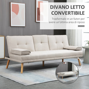 Easycomfort Divano Letto 3 Posti Reclinabile con Rivestimento Effetto Lino e Tavolino a Ribalta, Beige