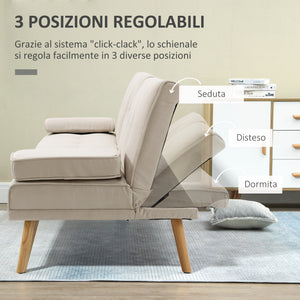 Easycomfort Divano Letto 3 Posti Reclinabile con Rivestimento Effetto Lino e Tavolino a Ribalta, Beige