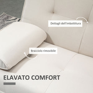 Easycomfort Divano Letto 3 Posti Reclinabile con Rivestimento Effetto Lino e Tavolino a Ribalta, Beige