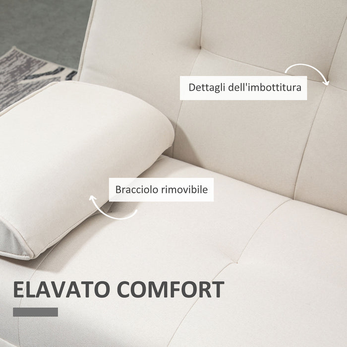 Easycomfort Divano Letto 3 Posti Reclinabile con Rivestimento Effetto Lino e Tavolino a Ribalta, Beige