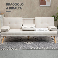 Easycomfort Divano Letto 3 Posti Reclinabile con Rivestimento Effetto Lino e Tavolino a Ribalta, Beige