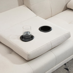 Easycomfort Divano Letto 3 Posti Reclinabile con Rivestimento Effetto Lino e Tavolino a Ribalta, Beige