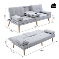 Easycomfort Divano Letto 3 Posti Stile Scandinavo Reclinabile con Tavolino a Ribalta, 181x77x88 cm, Grigio