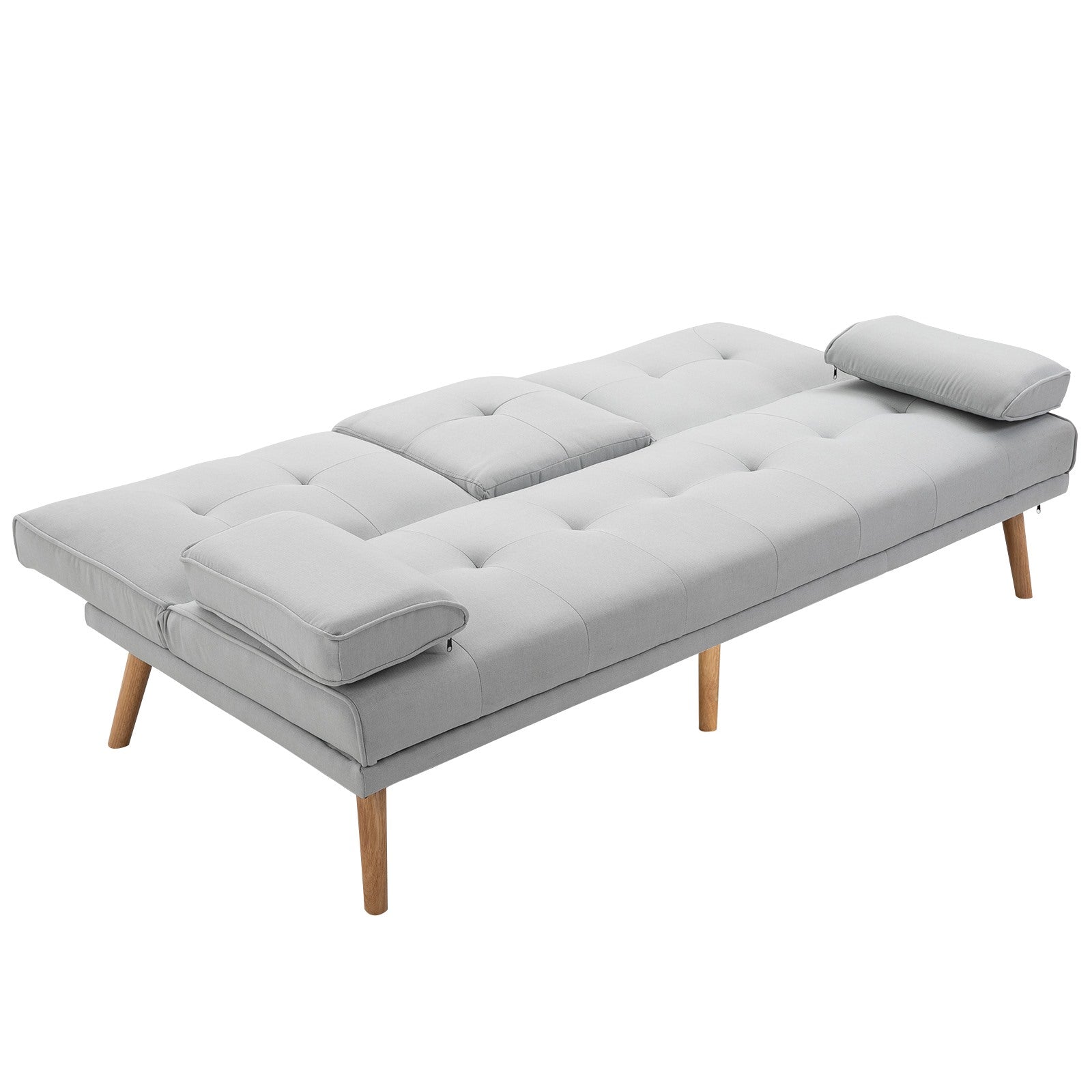 Easycomfort Divano Letto 3 Posti Stile Scandinavo Reclinabile con Tavolino a Ribalta, 181x77x88 cm, Grigio