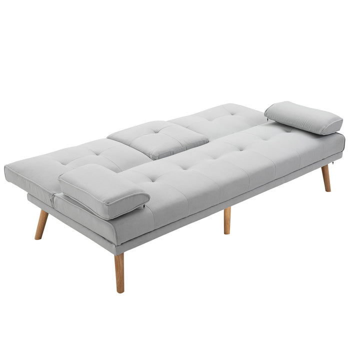Easycomfort Divano Letto 3 Posti Stile Scandinavo Reclinabile con Tavolino a Ribalta, 181x77x88 cm, Grigio