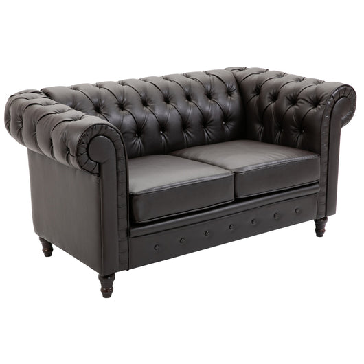 EASYCOMFORT  Divano Chesterfield Due Posti Trapuntato in Ecopelle Marrone Scuro 160 x 84 x 80 cm