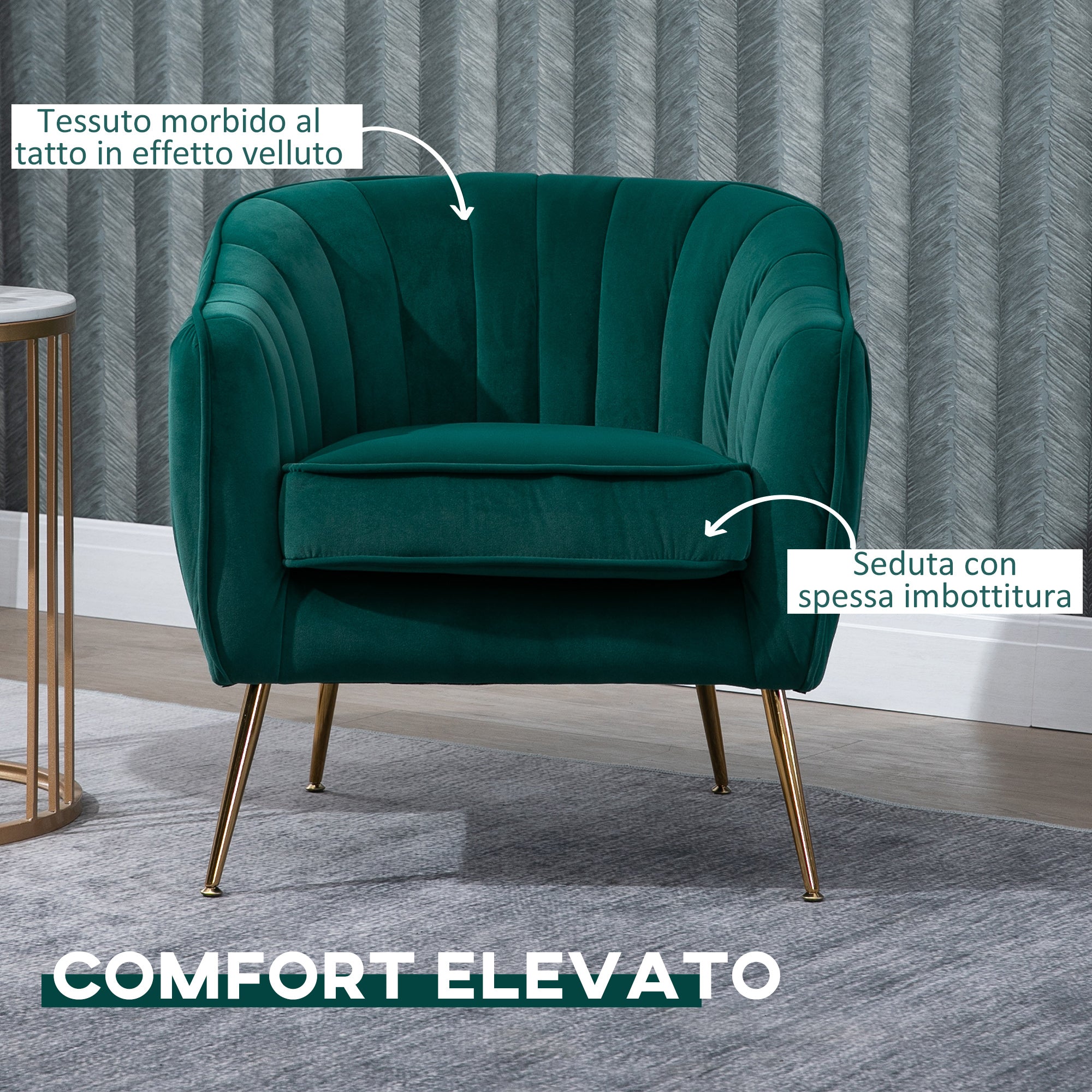 Easycomfort Poltrona da Salotto Imbottita con Braccioli e Schienale, Design Moderno, Gambe in Metallo, 71x72x73 cm, Verde