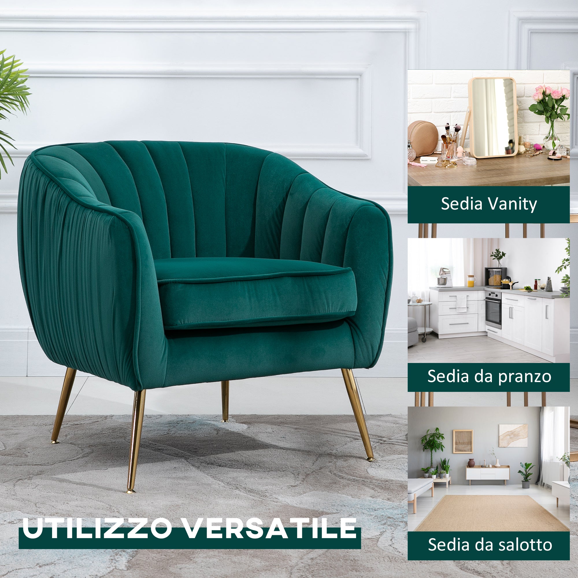 Easycomfort Poltrona da Salotto Imbottita con Braccioli e Schienale, Design Moderno, Gambe in Metallo, 71x72x73 cm, Verde