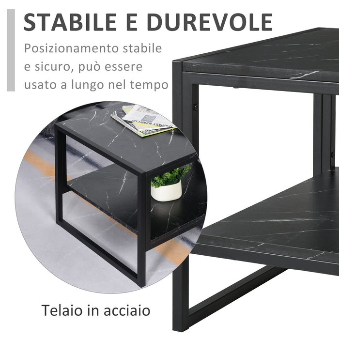Easycomfort Tavolino da Caffè Nero Effetto Marmo con Ripiano Inferiore, per Soggiorno o Ufficio, 106x50x45cm