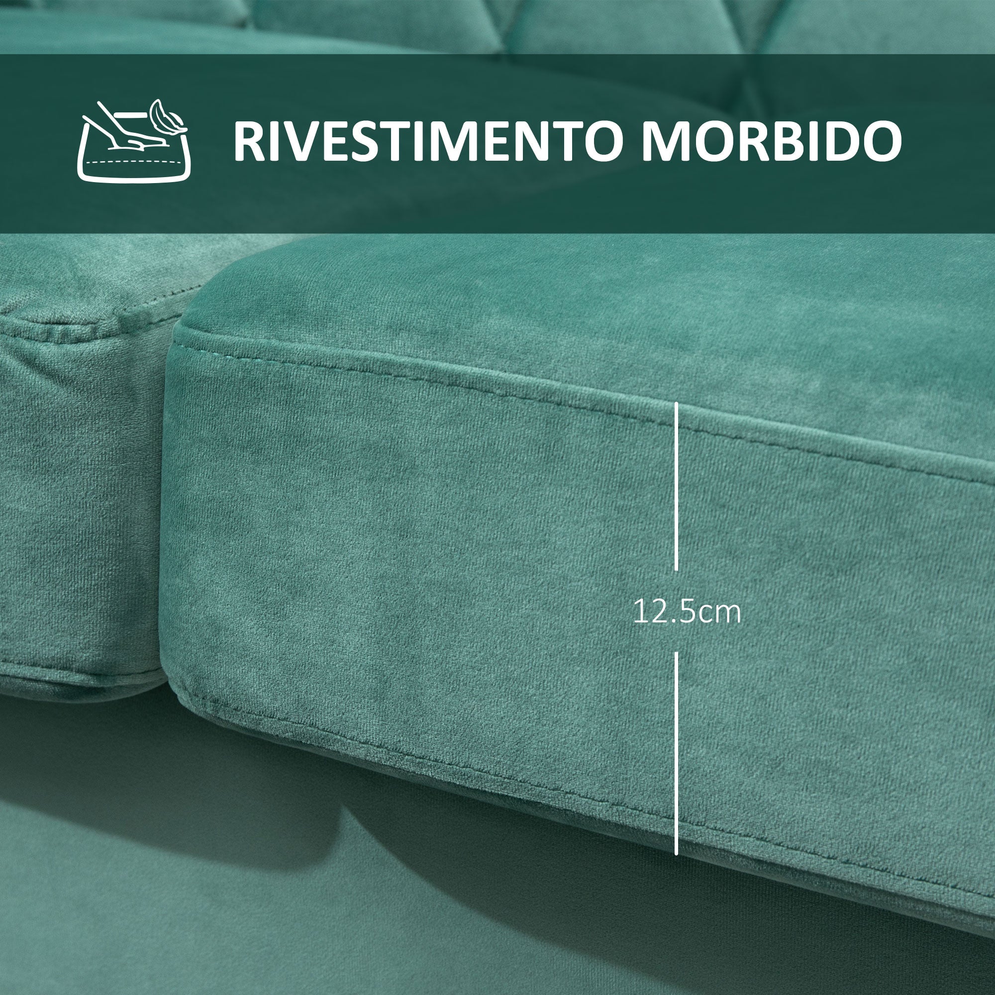 Easycomfort Divano 2 Posti in Legno e Velluto Verde, Spessa Imbottitura, Divano per 2 Persone Design Vintage Rétro, 148 x 72 x 76cm