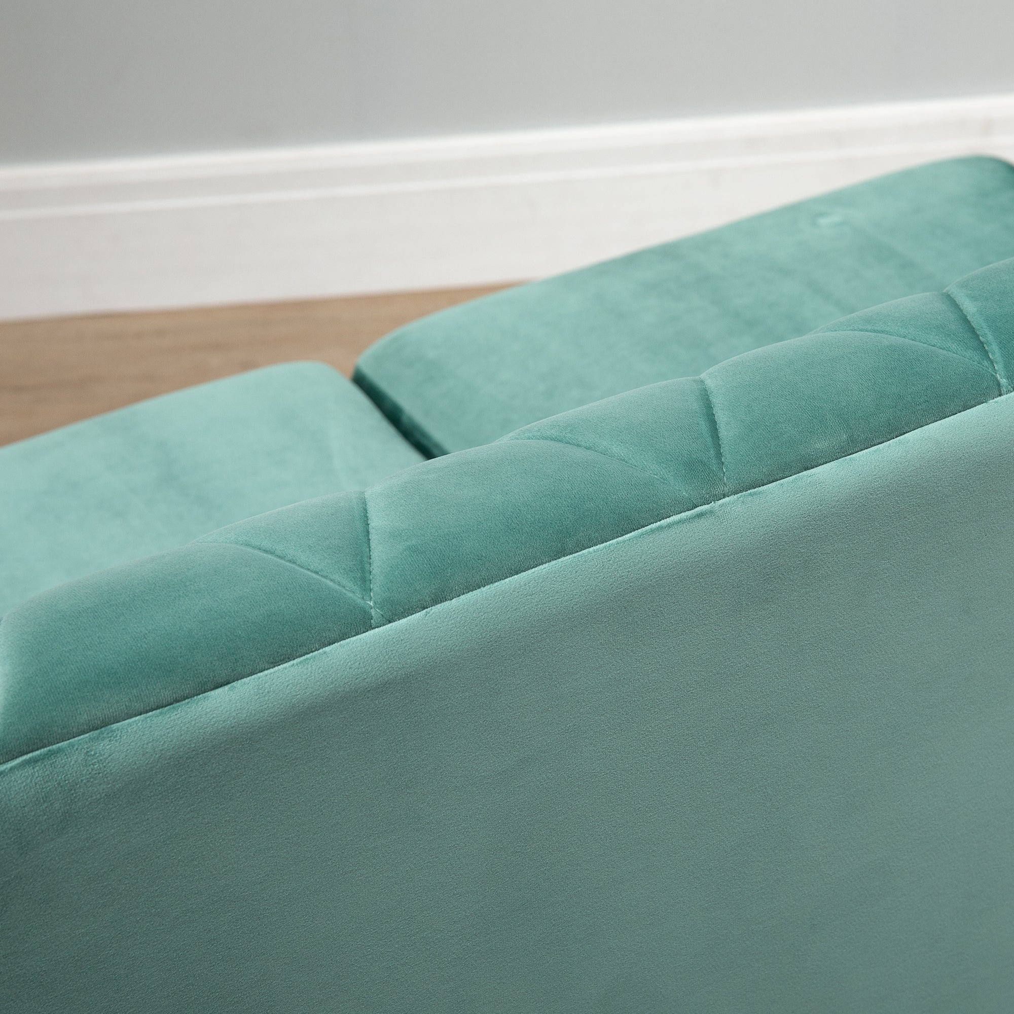 Easycomfort Divano 2 Posti in Legno e Velluto Verde, Spessa Imbottitura, Divano per 2 Persone Design Vintage Rétro, 148 x 72 x 76cm