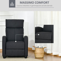 Easycomfort Poltrona Relax Imbottita con Schienale Reclinabile 135° e Poggiapiedi Estraibile, in Lino Nero, 69x87x100.5cm