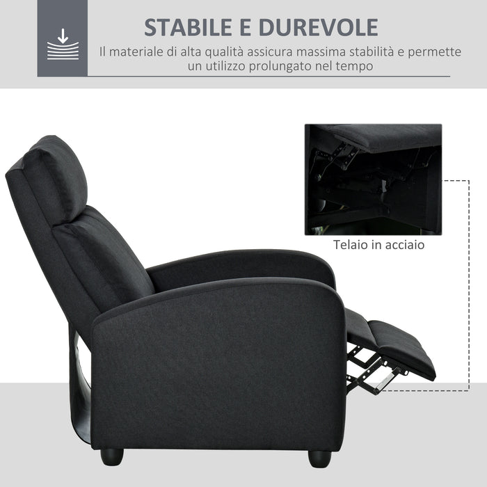 Easycomfort Poltrona Relax Imbottita con Schienale Reclinabile 135° e Poggiapiedi Estraibile, in Lino Nero, 69x87x100.5cm