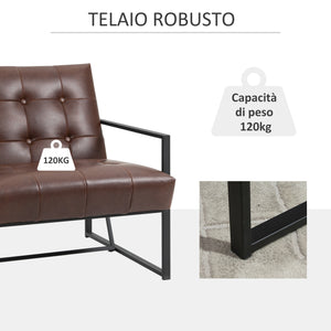 Easycomfort Poltrona Imbottita Stile Industriale Trapuntata a Bottoni, Arredamento Moderno Poltroncina da Ingresso in Metallo e PU, 75x81x78cm Marrone