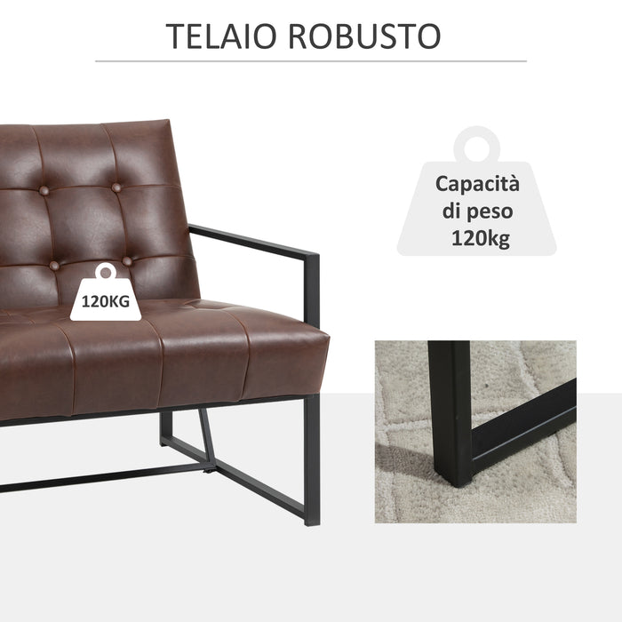 Easycomfort Poltrona Imbottita Stile Industriale Trapuntata a Bottoni, Arredamento Moderno Poltroncina da Ingresso in Metallo e PU, 75x81x78cm Marrone