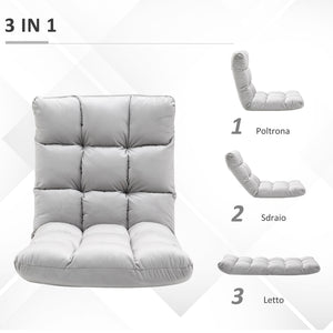 Easycomfort Poltrona Relax da Terra con Schienale Reclinabile fino 180°, 71x55x53.5cm, Grigio Chiaro