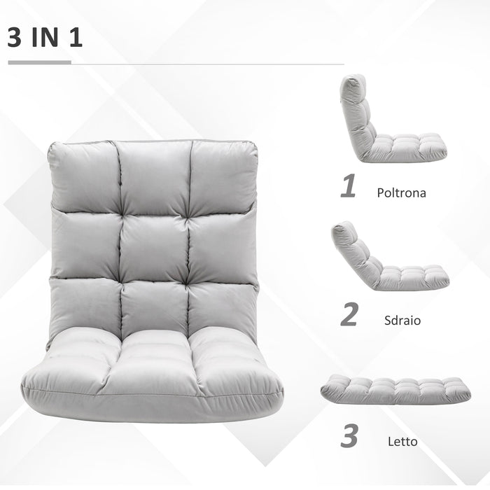 Easycomfort Poltrona Relax da Terra con Schienale Reclinabile fino 180°, 71x55x53.5cm, Grigio Chiaro