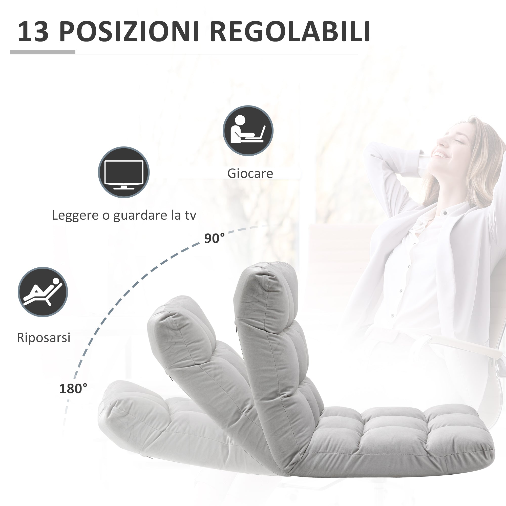 Easycomfort Poltrona Relax da Terra con Schienale Reclinabile fino 180°, 71x55x53.5cm, Grigio Chiaro