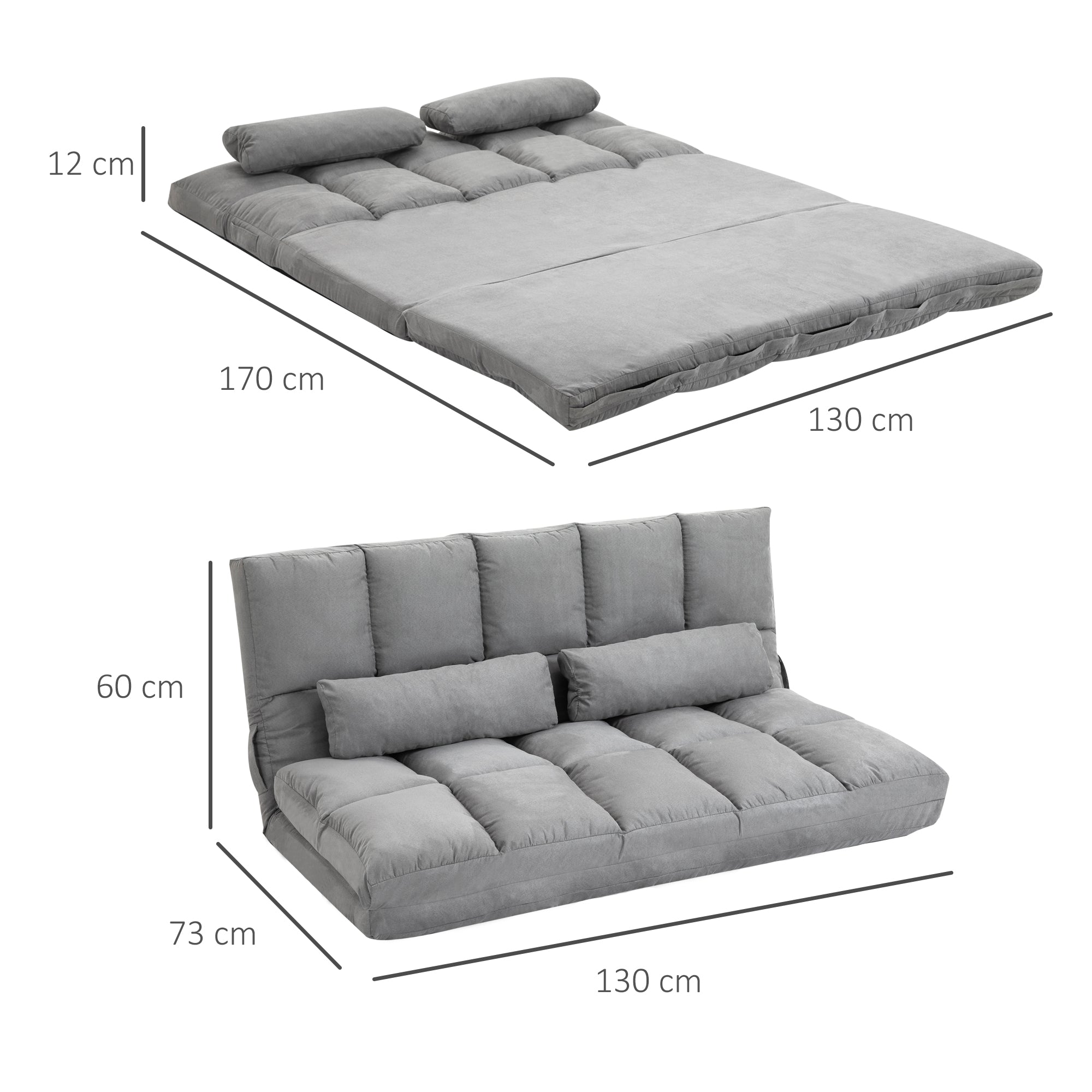 Easycomfort Divano da Terra Pieghevole a Lettino, Schienale Reclinabile su 7 Livelli e Cuscini, Divano Moderno per TV, Giochi, Lettura, Yoga, Ufficio, 130x73x60 cm, Grigio Chiaro