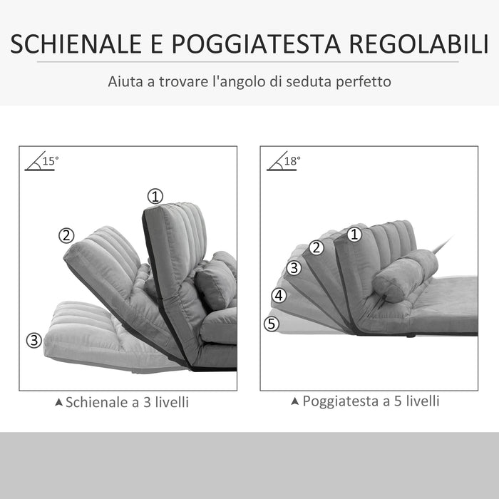 Easycomfort Divano da Terra Pieghevole a Lettino, Schienale Reclinabile su 7 Livelli e Cuscini, Divano Moderno per TV, Giochi, Lettura, Yoga, Ufficio, 130x73x60 cm, Grigio Chiaro