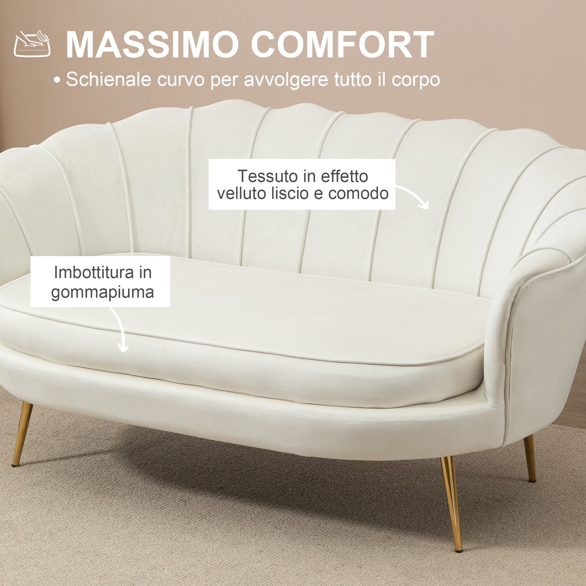 Easycomfort Divano Vintage 2 Posti Industrial Chic, Divanetto Francese per Ingrasso in Velluto, 130x77x77cm