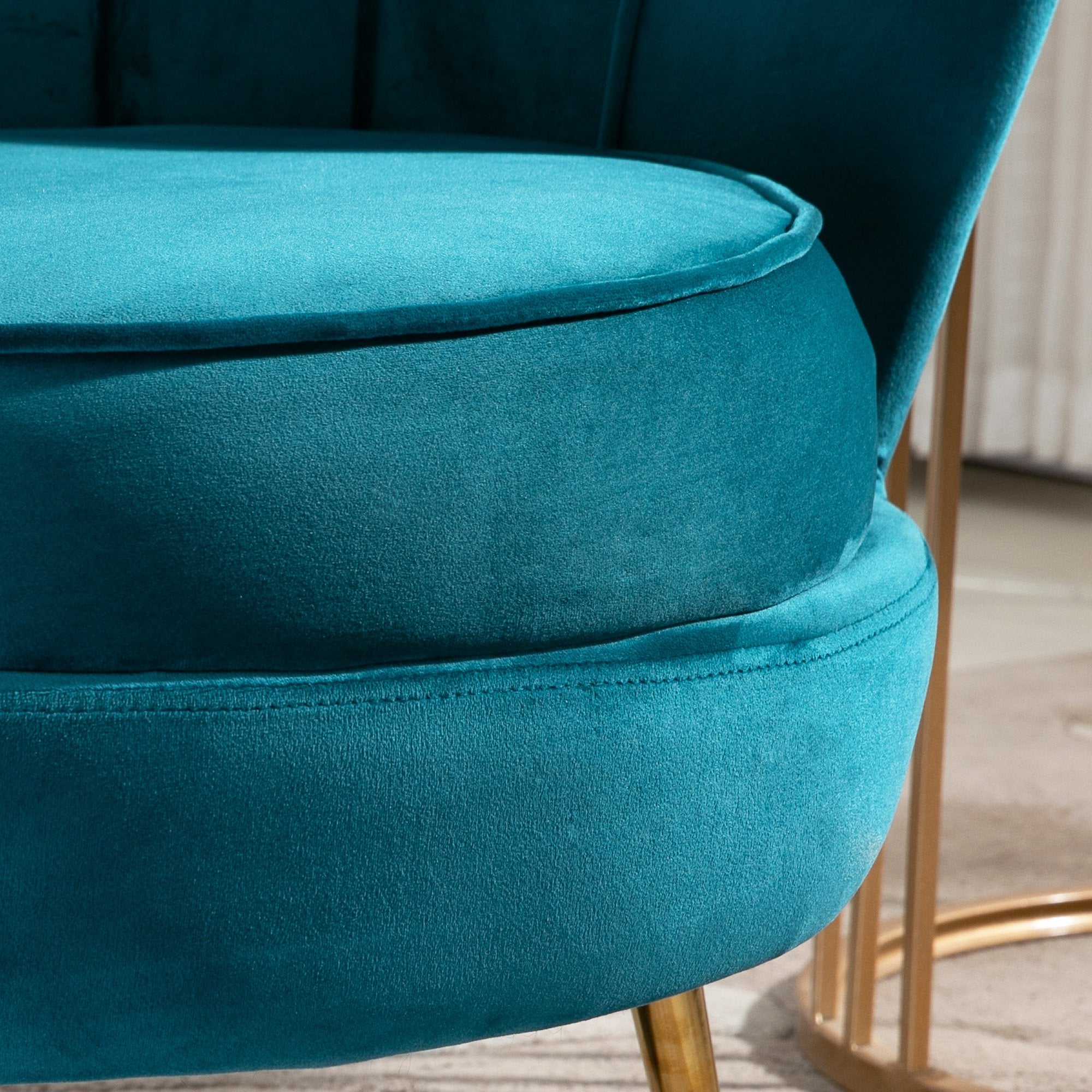 Easycomfort Poltrona di Design Stile Vintage Imbottita in Velluto, 79x77x77cm, Verde Petrolio