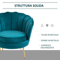 Easycomfort Poltrona di Design Stile Vintage Imbottita in Velluto, 79x77x77cm, Verde Petrolio