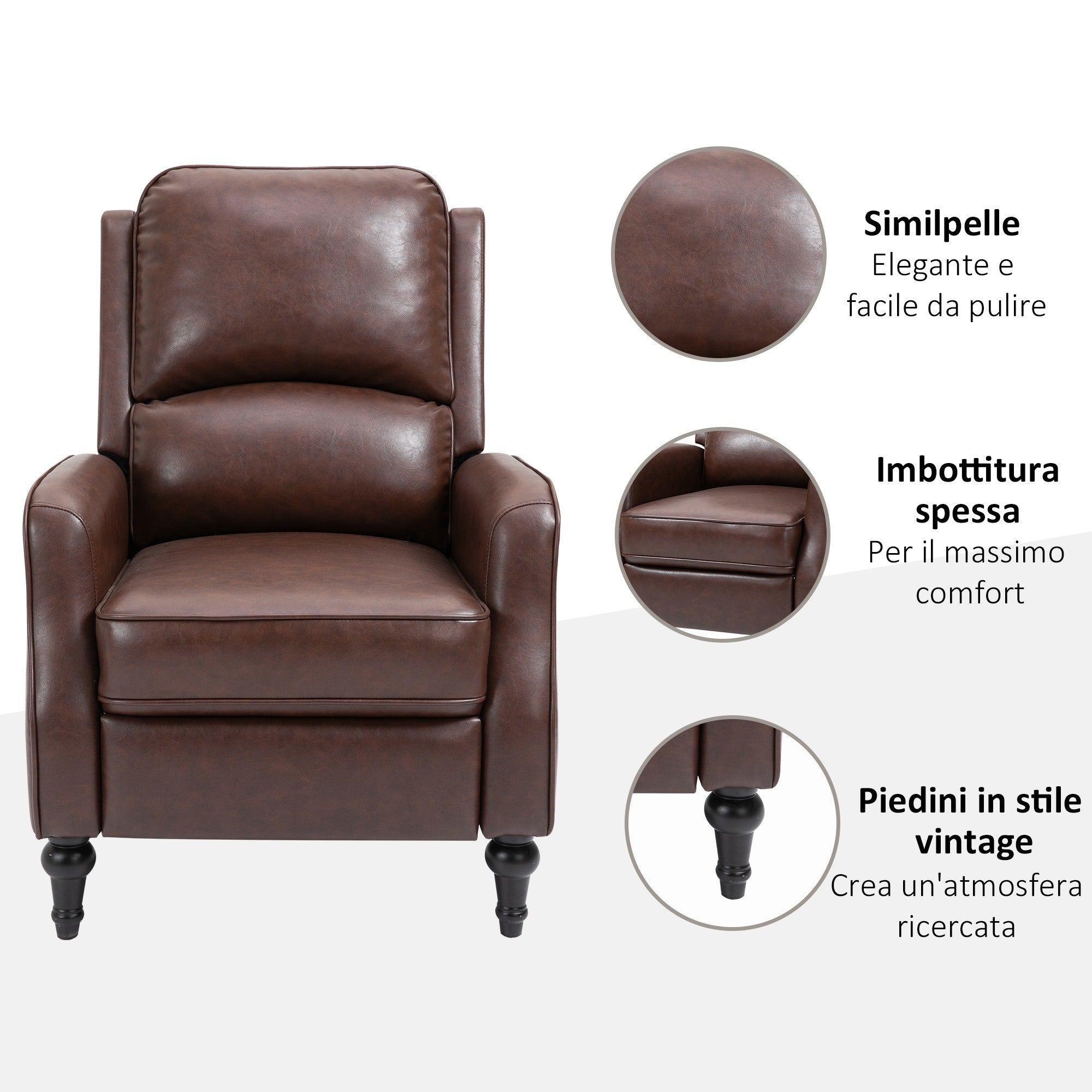 Easycomfort Poltrona Relax Reclinabile 90° e 150° Manuale per TV, Soggiorno, Camera, Design Moderno in Pelle 73x86x104cm