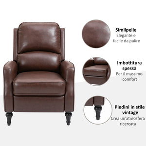Easycomfort Poltrona Relax Reclinabile 90° e 150° Manuale per TV, Soggiorno, Camera, Design Moderno in Pelle 73x86x104cm