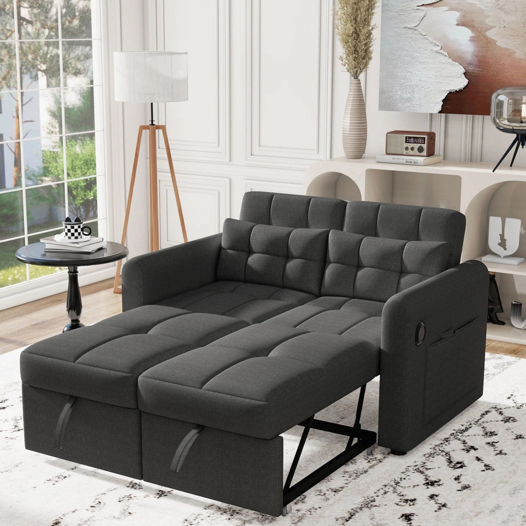 DIVANO LETTO 3-IN-1 142x85x83 cm Grigio in Cotone e Lino