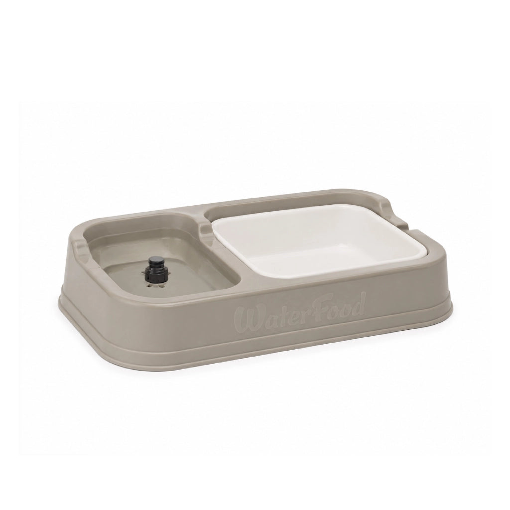 Dispenser Automatico 2 in 1 per Cani e Gatti con Abbeveratoio a Gravità e Ciotola Rimovibile, Alimentazione e Idratazione Continua, 34 x 20,5 x 7 cm, Colore Casuale