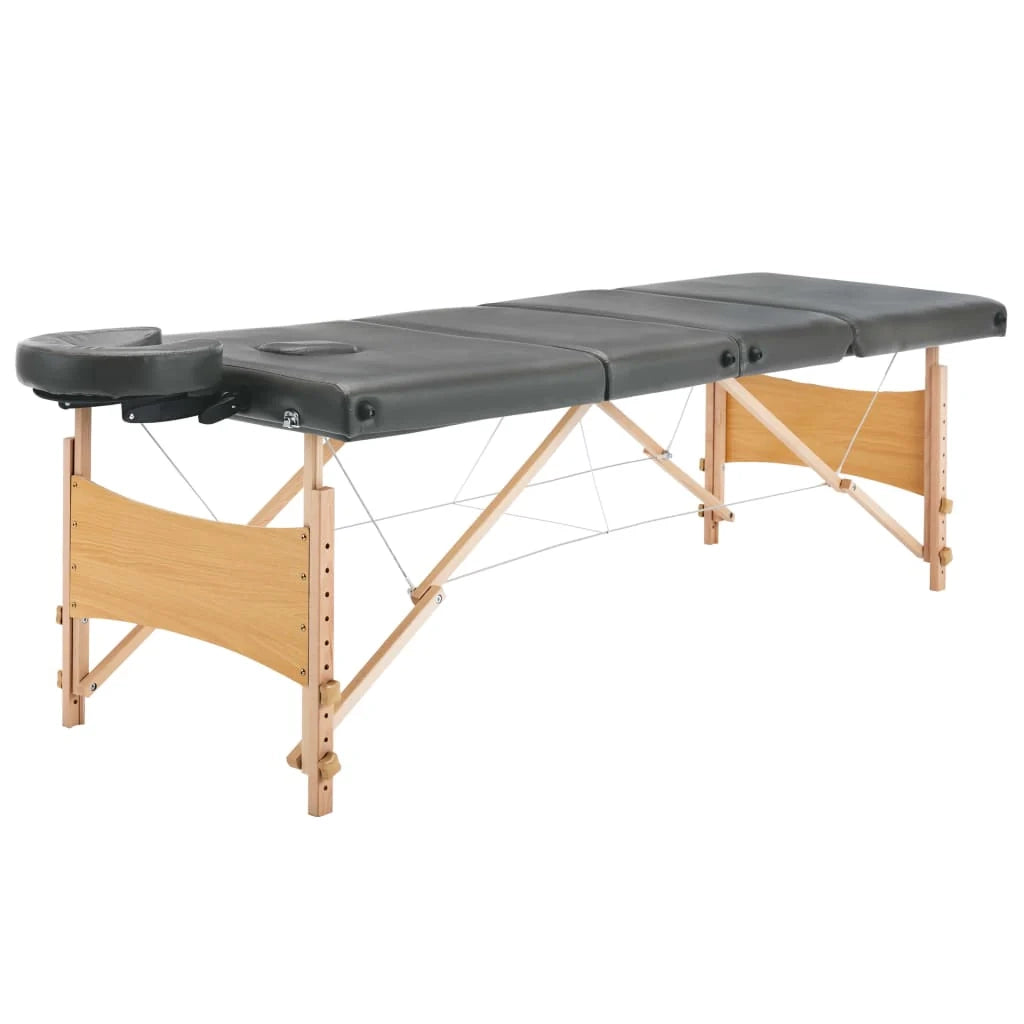 Lettino da massaggio a 4 sezioni struttura in legno panca per massaggi poggiatesta braccioli regolabili lettino da massaggio pieghevole portatile antracite 02_0001802