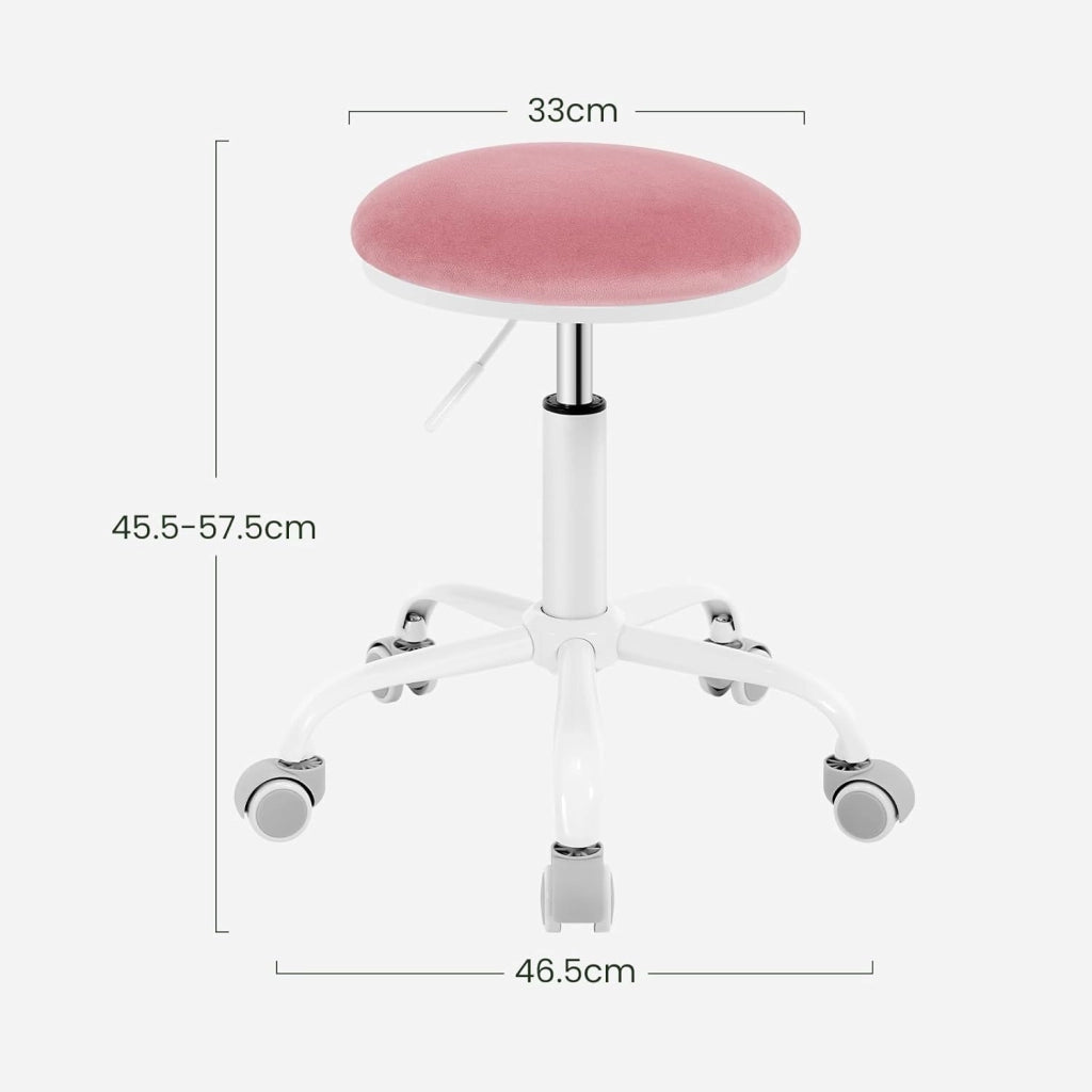 Sedia da Ufficio Regolabile in Altezza, Sgabello Girevole a 360°con Rotelle, Sedia da Trucco per Camera da Letto Studio Soggiorno Cucina, 45,5-57,5 cm, Velluto, Rosa, 0177BGY