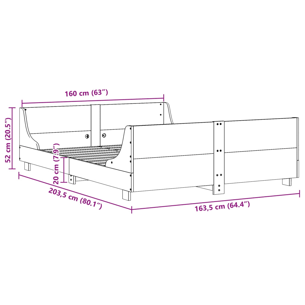 Letto senza Materasso Marrone Cera 160x200 cm in Legno di Pino 3302278
