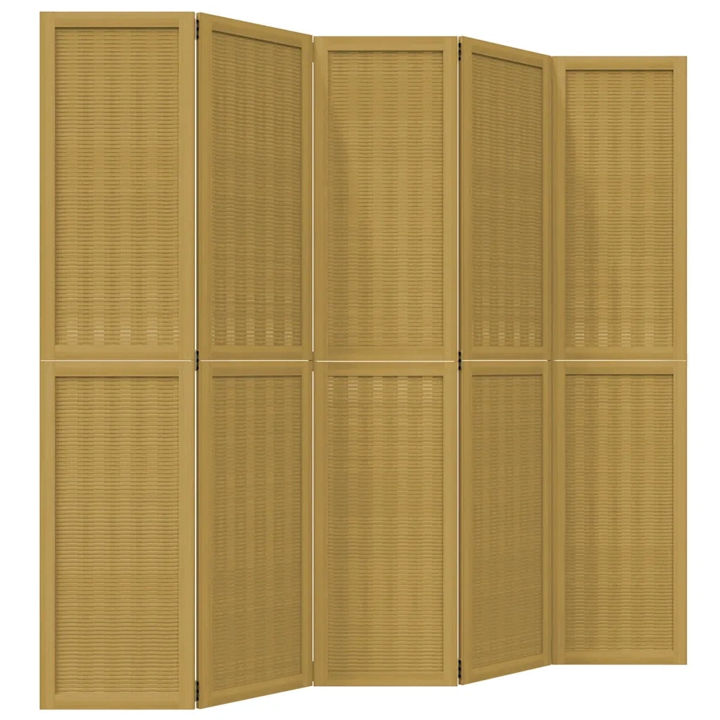 Divisorio Ambienti 5 Pannelli Marrone Legno Massello Paulownia 358822